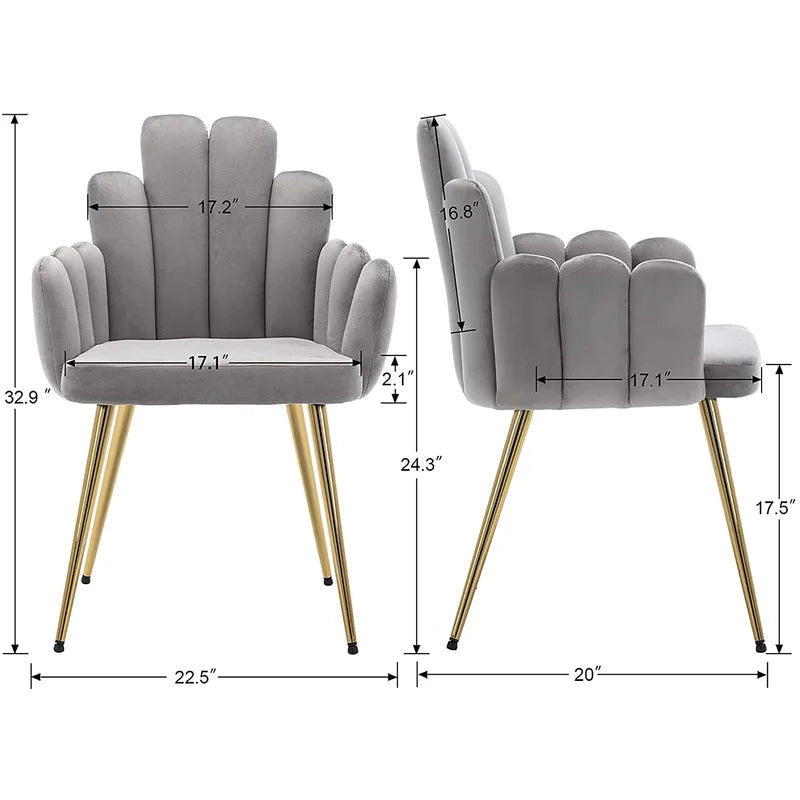 Sillón con respaldo macizo de metal y terciopelo Chelea (juego de 2)