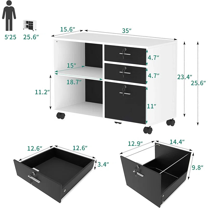 Archivador vertical móvil de 3 cajones Kewana